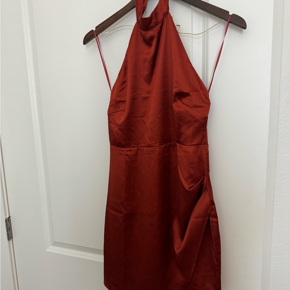 VICI DRESS NEW SIZE MEDIUM rust/burnt orange mini dress halter satin - Picture 6 of 6